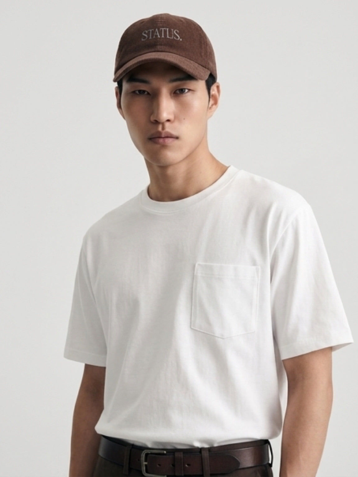 "STATUS" Velours Embroidered Cap — Brown - LA MARQUE 77