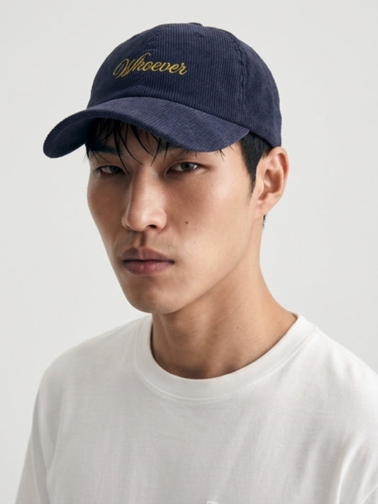 "WHOEVER" Velours Embroidered Cap — Blue - LA MARQUE 77