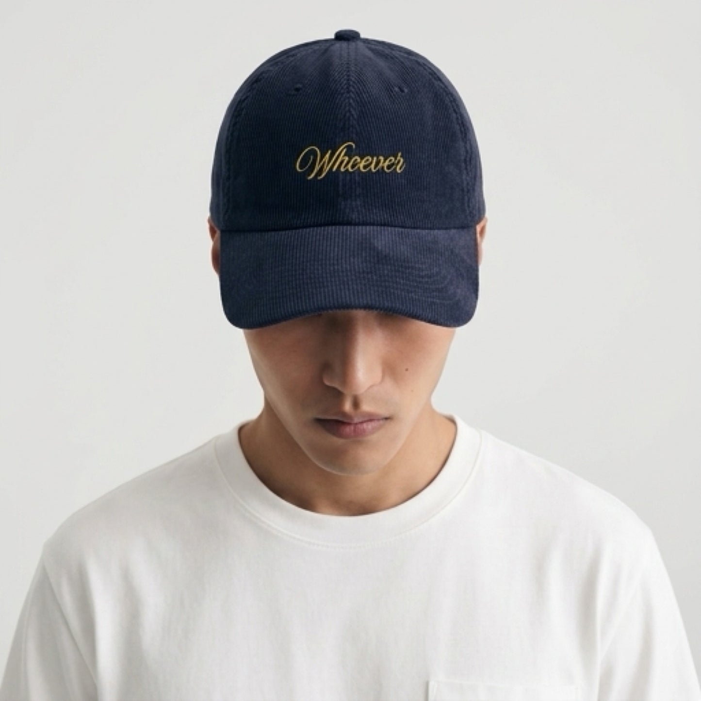 "WHOEVER" Velours Embroidered Cap — Blue - LA MARQUE 77