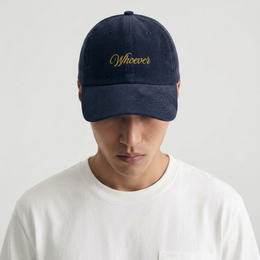 "WHOEVER" Velours Embroidered Cap — Blue - LA MARQUE 77