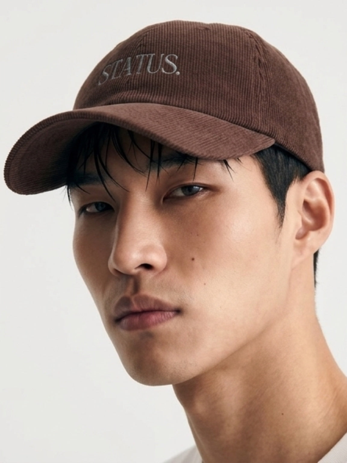 "STATUS" Velours Embroidered Cap — Brown - LA MARQUE 77