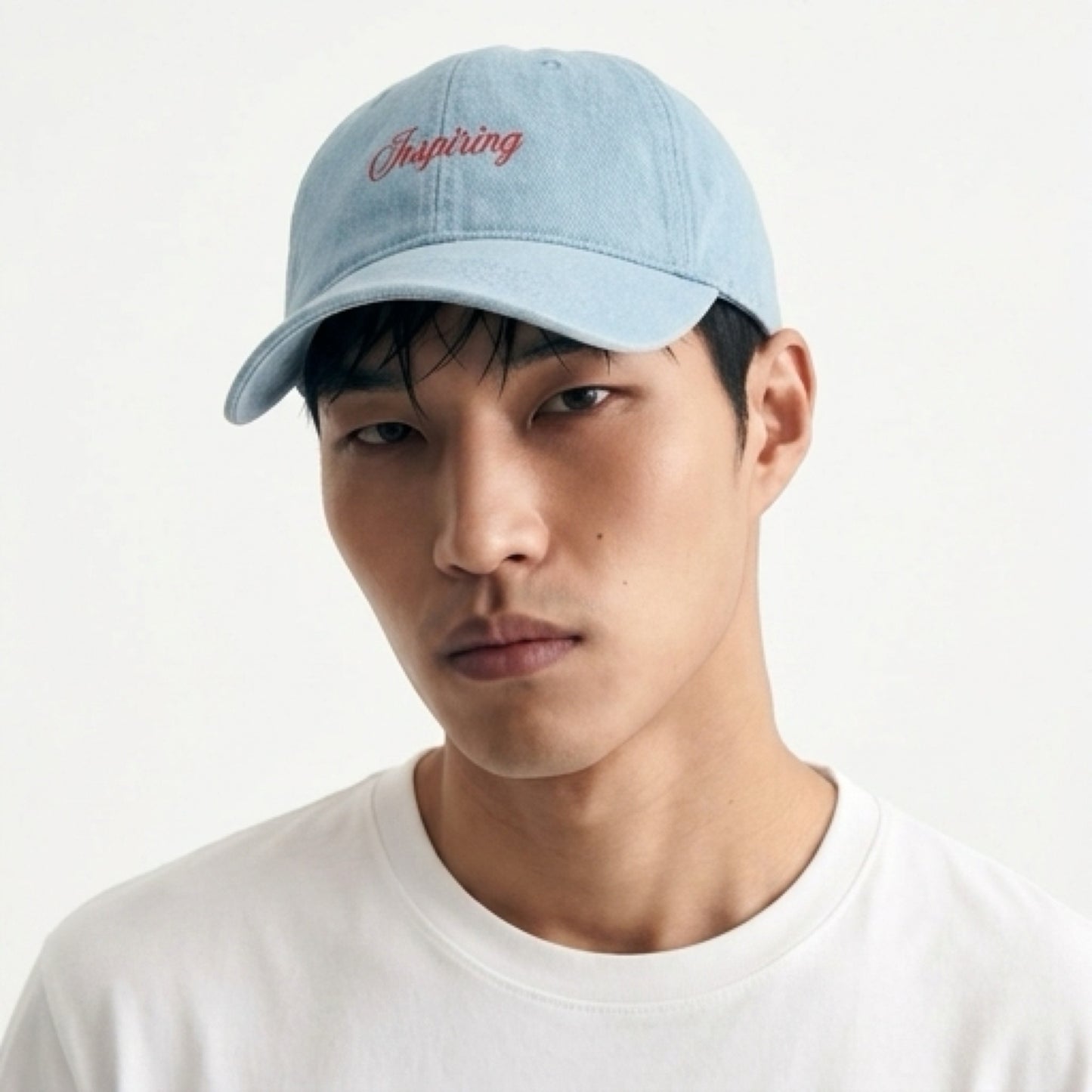 "INSPIRING" Embroidered Denim Cap — Light Blue - LA MARQUE 77