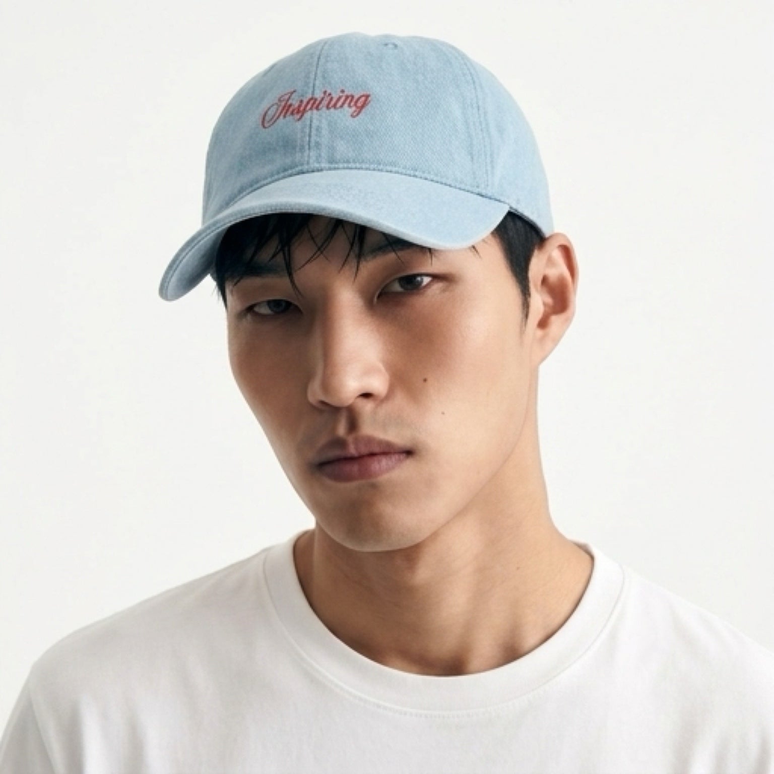 "INSPIRING" Embroidered Denim Cap — Light Blue - LA MARQUE 77