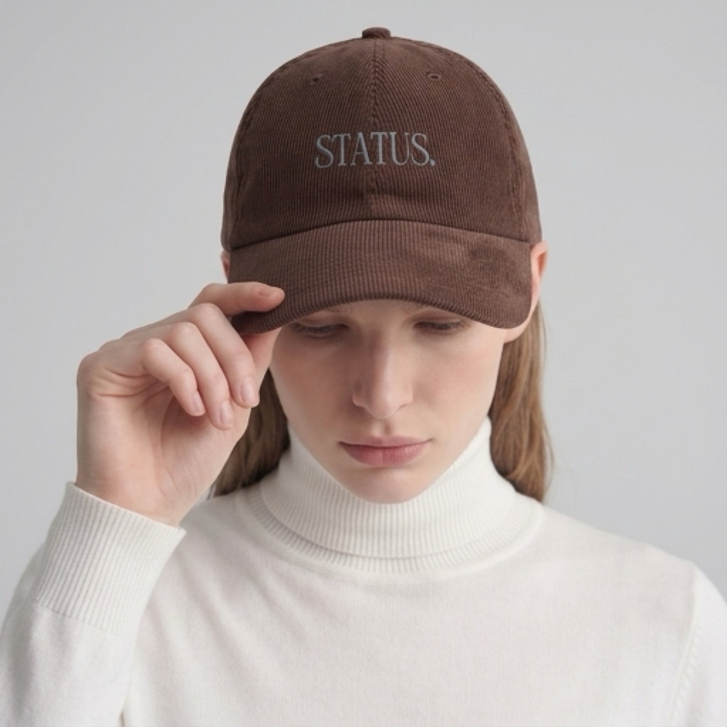 "STATUS" Velours Embroidered Cap — Brown - LA MARQUE 77