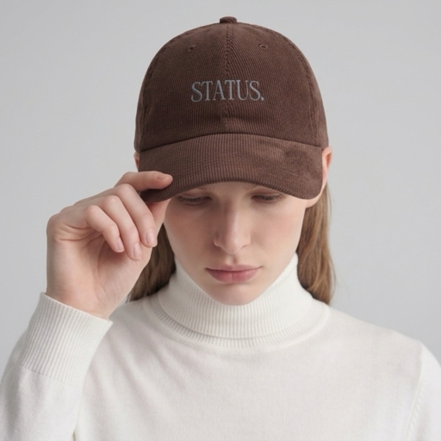 "STATUS" Velours Embroidered Cap — Brown - LA MARQUE 77