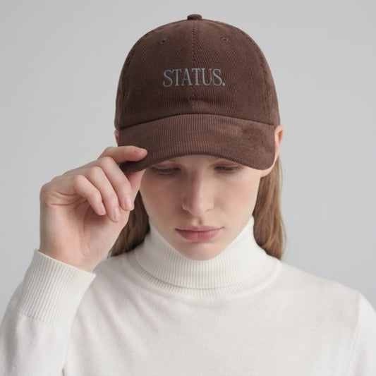 "STATUS" Velours Embroidered Cap — Brown - LA MARQUE 77