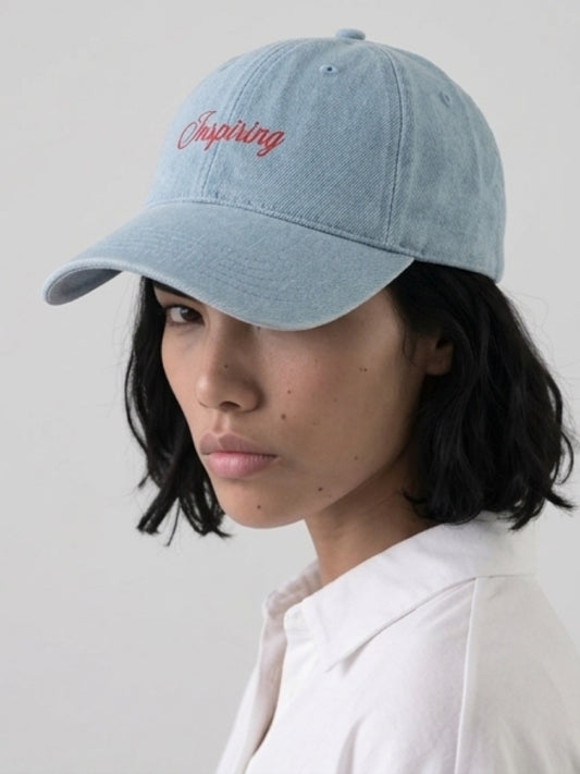 "INSPIRING" Embroidered Denim Cap — Light Blue - LA MARQUE 77